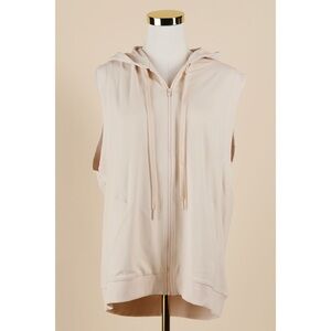 Sz M Susana Monaco Rib Trim Sleeveless Vest Hoodie In Belgian Creme NWT